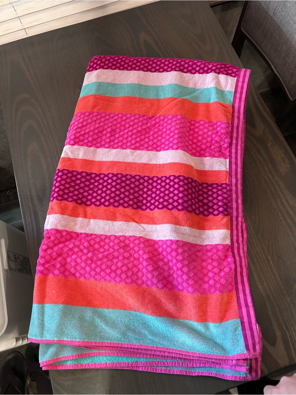 The Big One Multi-Color Pink & Turquoise Striped Beach Towel - Picture 2 of 3